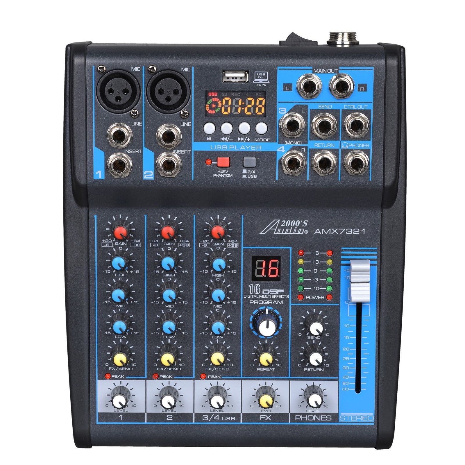 Audio2000'S A7321 4-Ch Audio Mixer w/USB Interface, Bluetooth, Sound Effect-NO