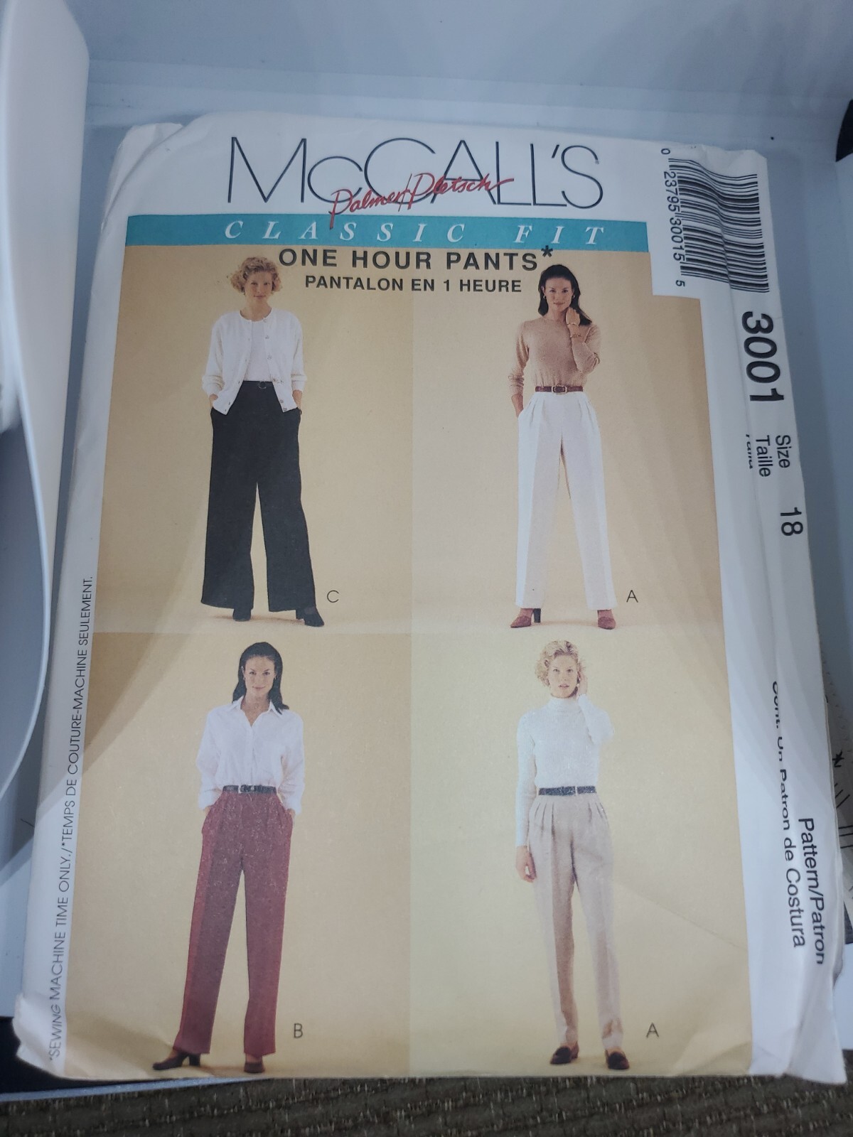 MCCALLS 3001 MISSES' SIZE 18 Palmer/Pletsch PULL-ON PANTS SEWING PATTERN Career