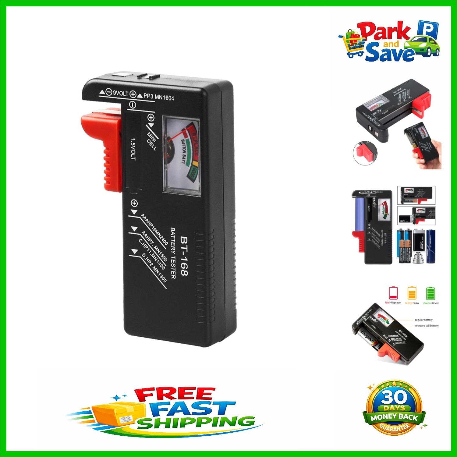 Easy-to-Use Battery Voltage Tester for AA, AAA, C, D – Analog Display Included