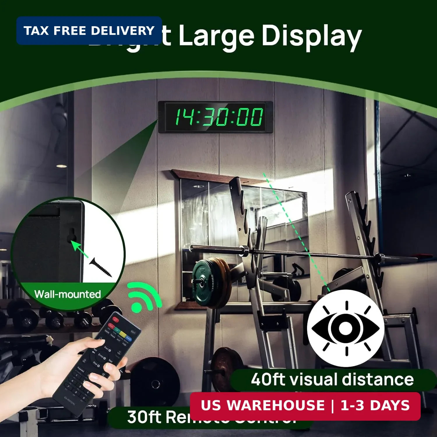 Gym Clock for Home Gym with Start/Stop Button, Interval Timer for Workout, Stopw