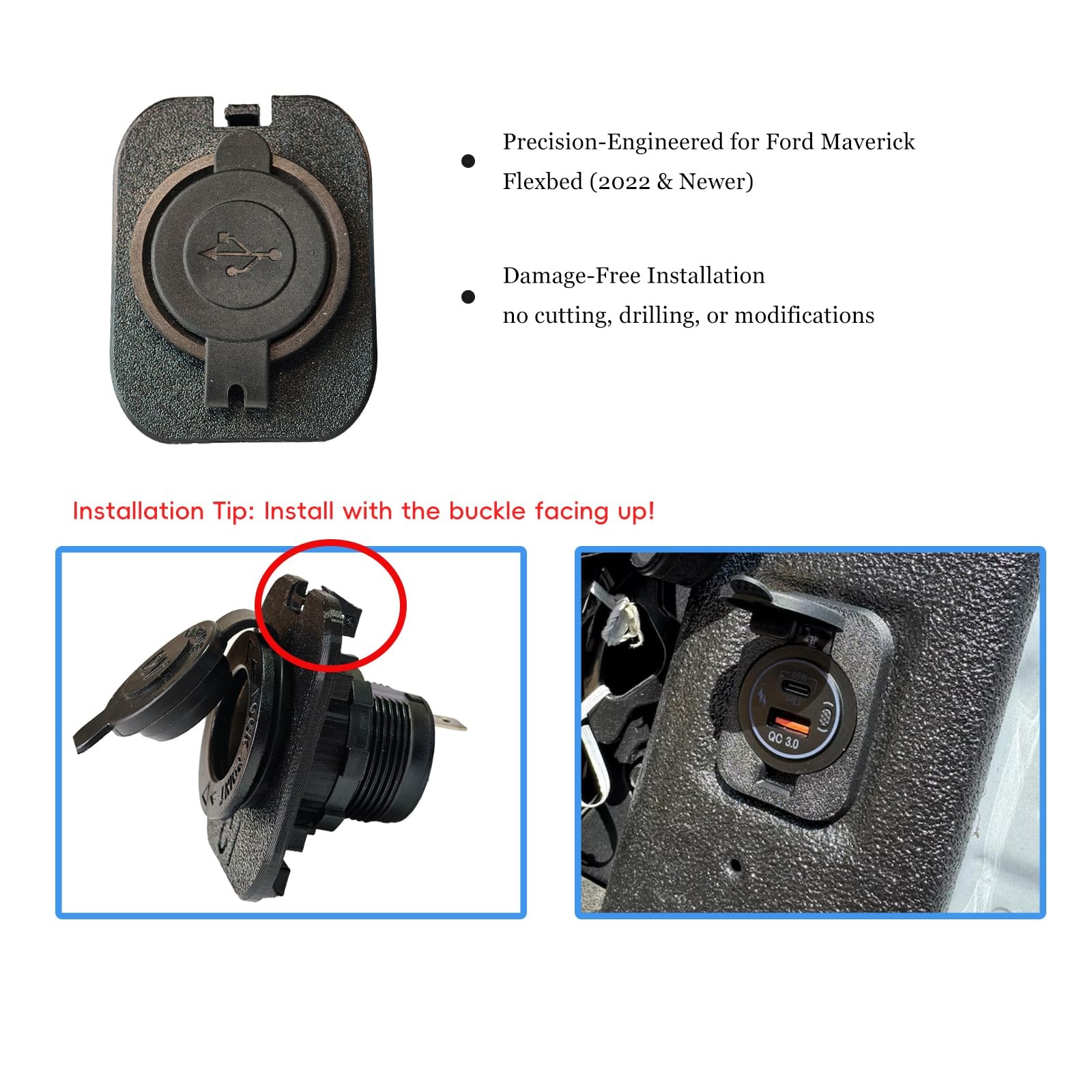 12v Bed Outlet for Ford Maverick Flexbed (2022+), Cigarette Socket kit or USB...