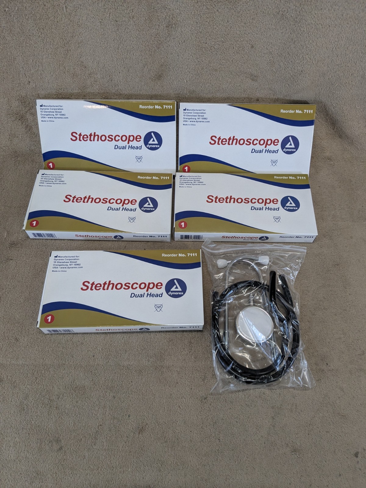 Lot of 5 Stethoscope Dual Head Student Vet Medical Nursing Dynarex 7111