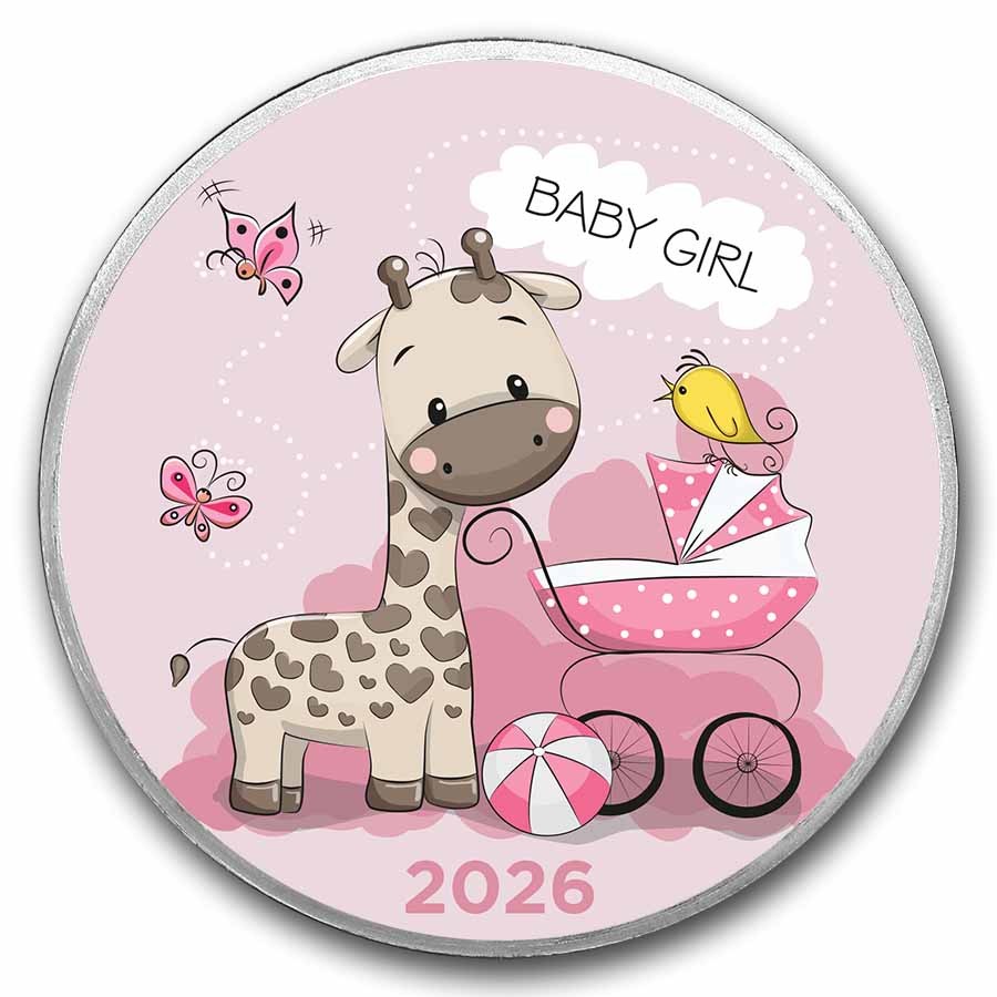 2026 1 oz Silver Colorized Round - APMEX (Baby Girl Giraffe)-Pre-Sale