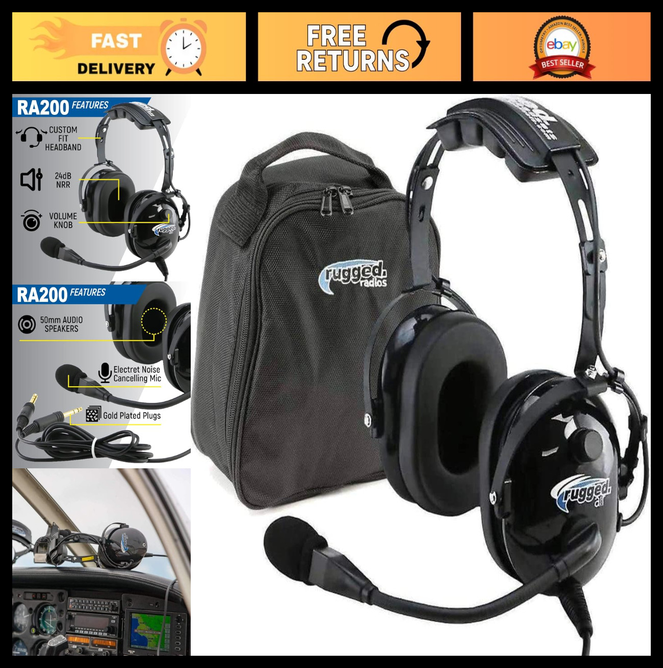 Aviation Pilot Headset for Student Pilots & Instructors - Noise Cancelling, Clea