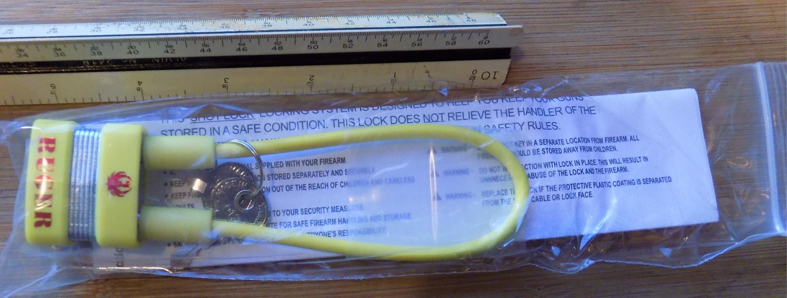 OEM Ruger Firearms Yellow 6.5" Safety Cable/Padlock with 2 Keys New In Package
