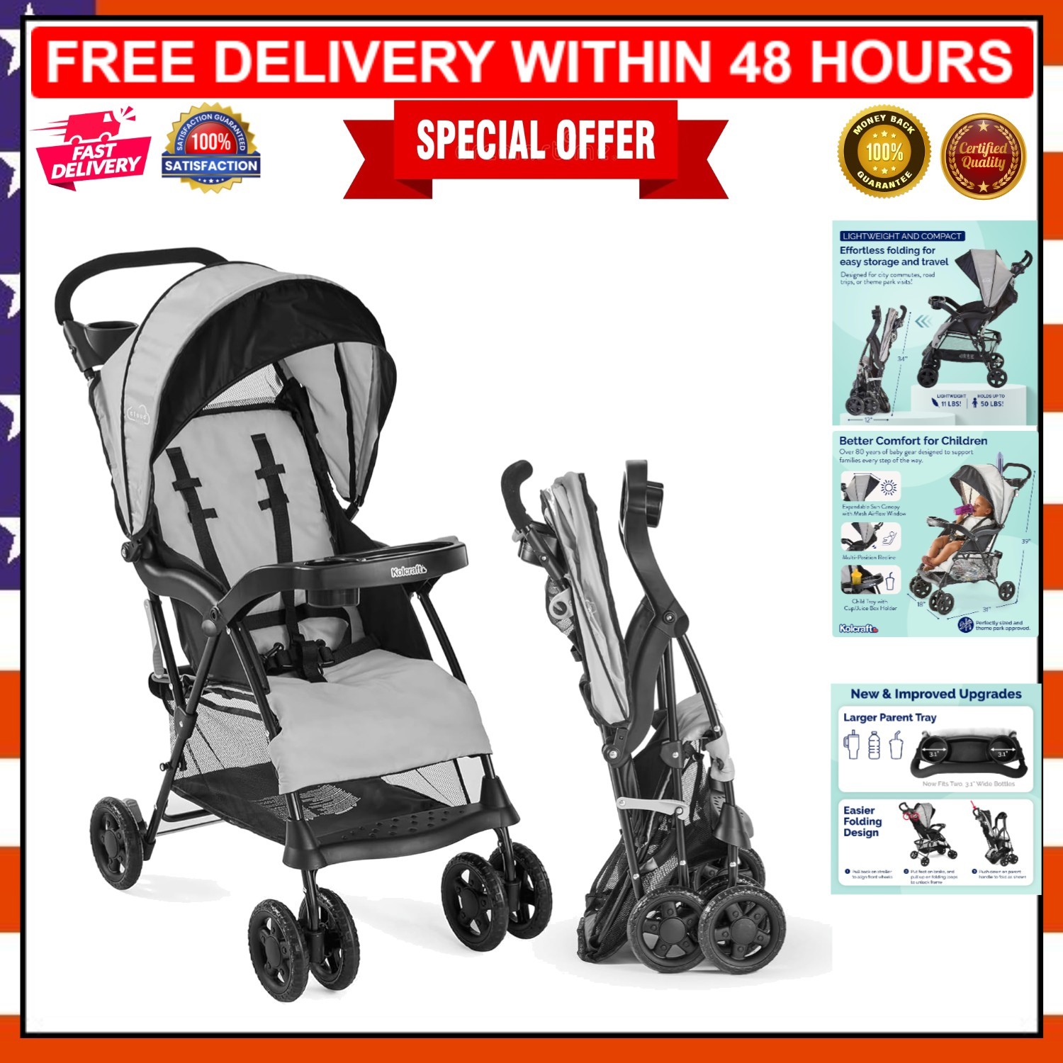 Cloud Plus Lightweight Umbrella Stroller: Reclining Chair with Canopy & Storage