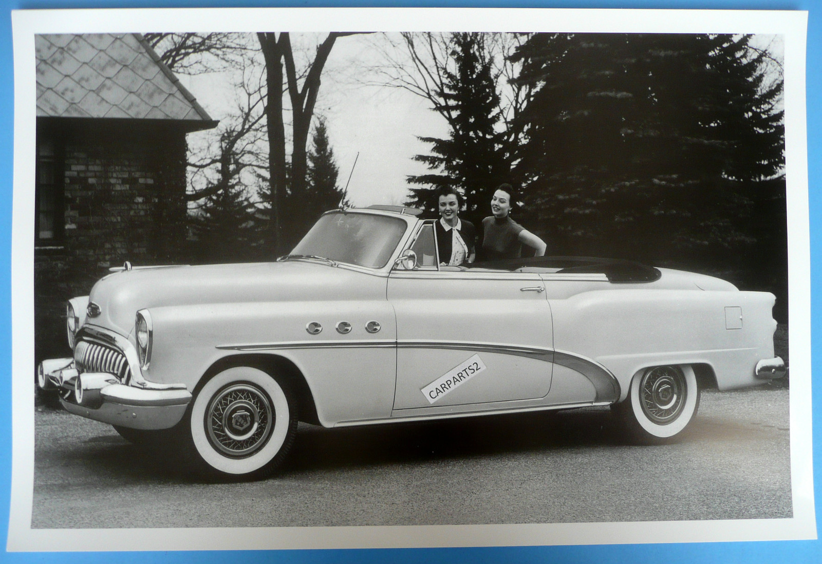 12 By 18" Black & White Picture 1953 Buick Convertible