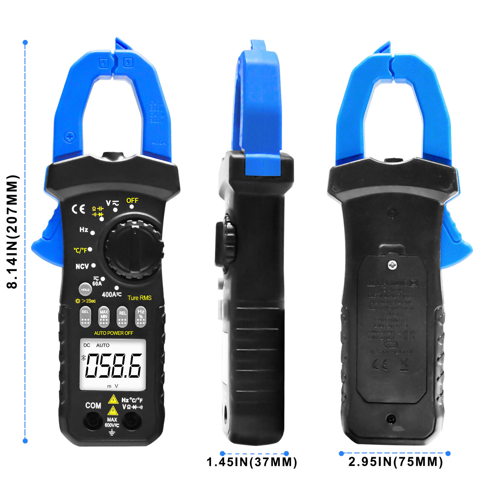 Digital Clamp Meter TRMS AC DC Volt Amp Current Clamp on Voltmeter Multimeter