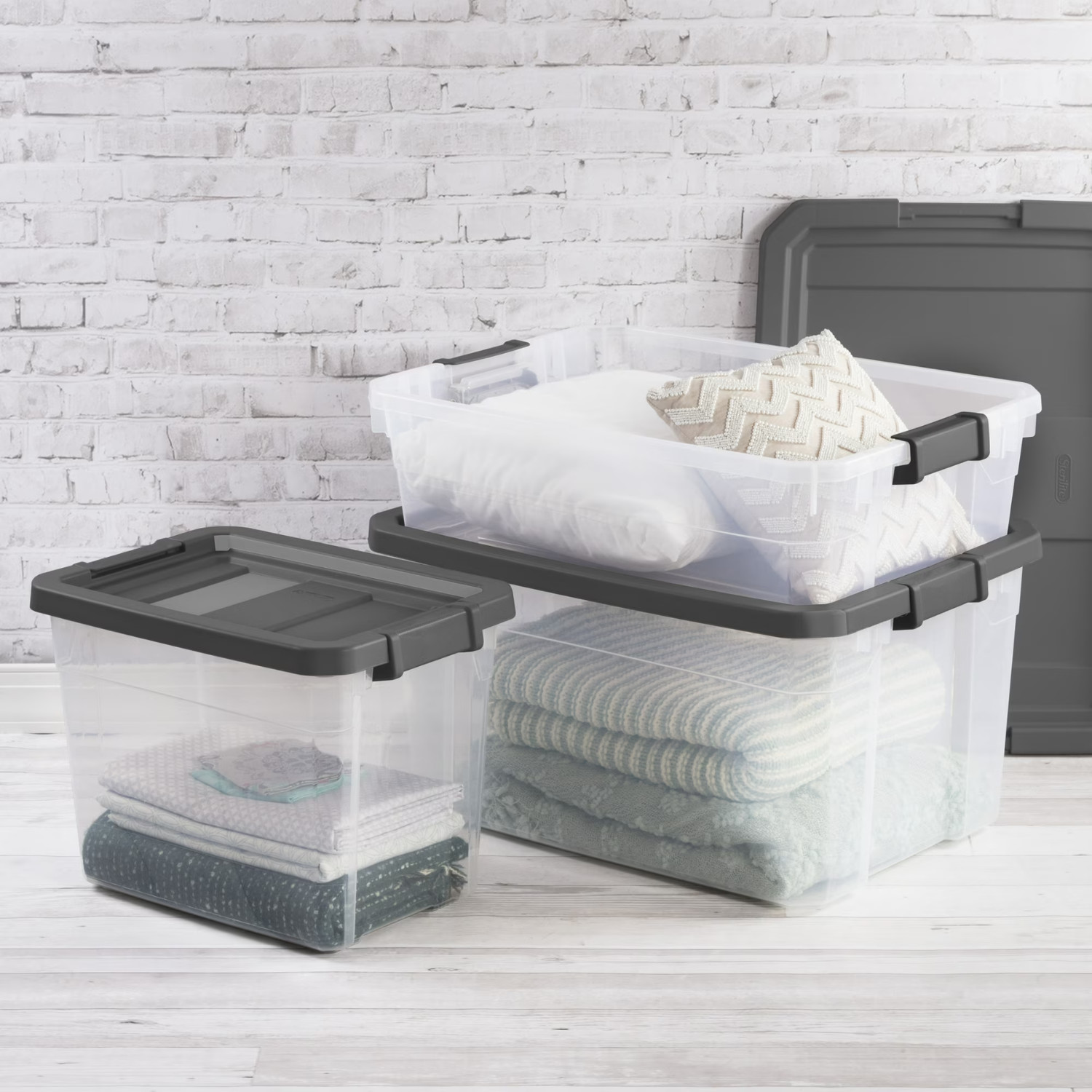 4 Pack Sterilite 40 Qt Clear Stackable Storage Bin With Latch Lid Gray