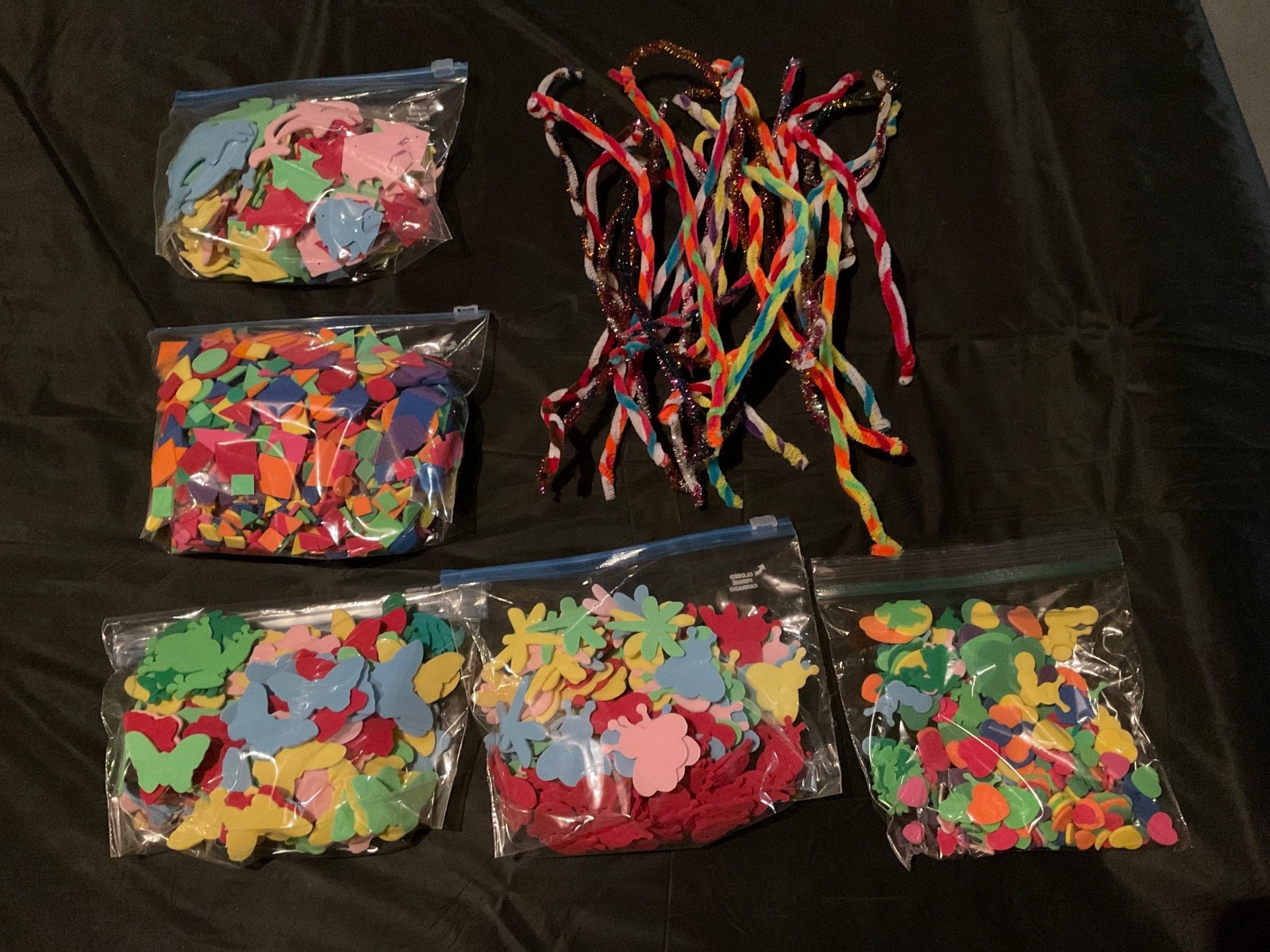 Large lot Art/Craft Supplies- Colorful pipe cleaners & foam animal/shape pieces