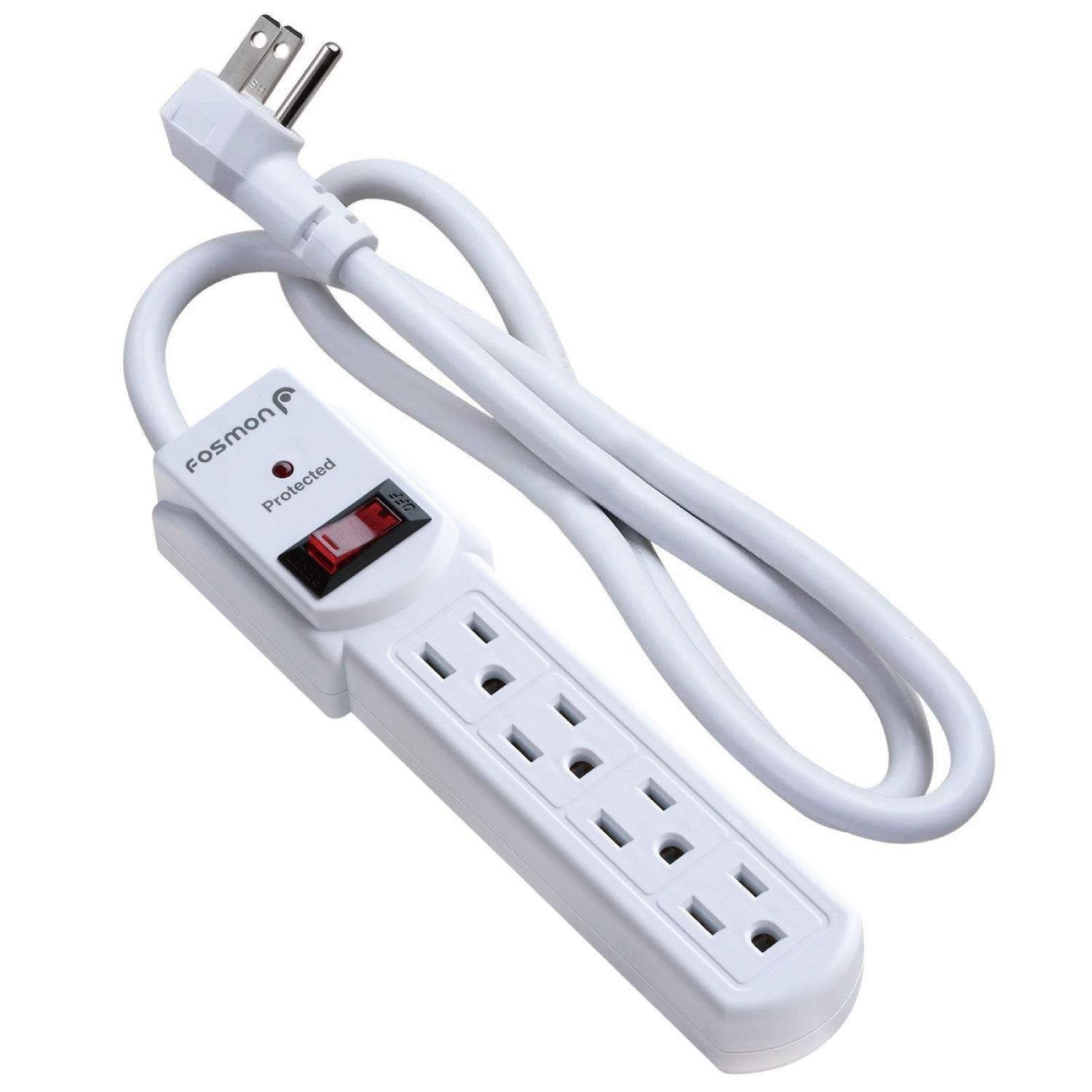 Fosmon 4 Outlet Small Surge Protector Power Strip - 3Ft Short 1 PACK