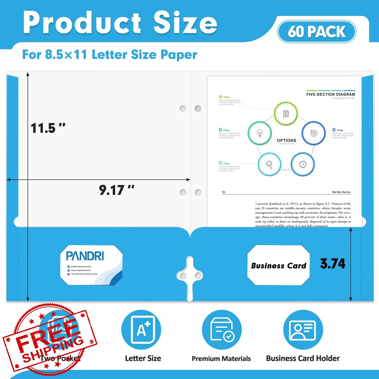 PANDRI Lightblue 60 Pack 2 Pocket Folders
