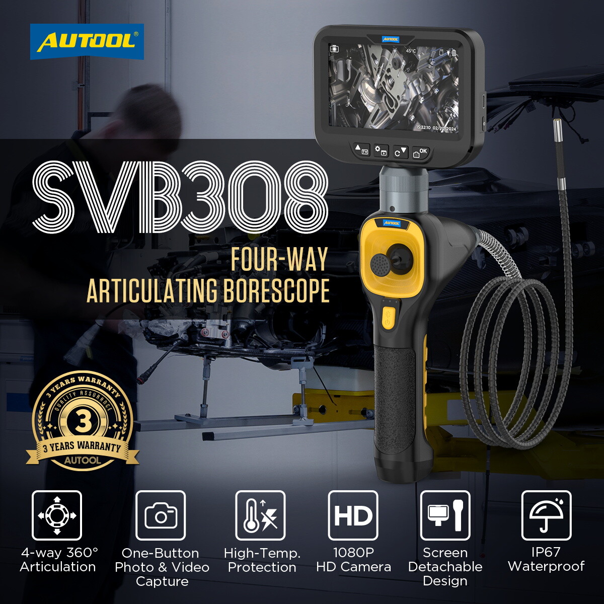 Four-Way 360° Industrial Endoscope Inspection Camera Articulating Borescope 4.3"