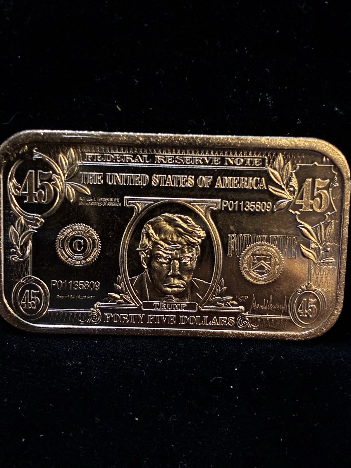 1 AVDP Oz .999 fine Copper Bar Trump 45 Bankote, BU