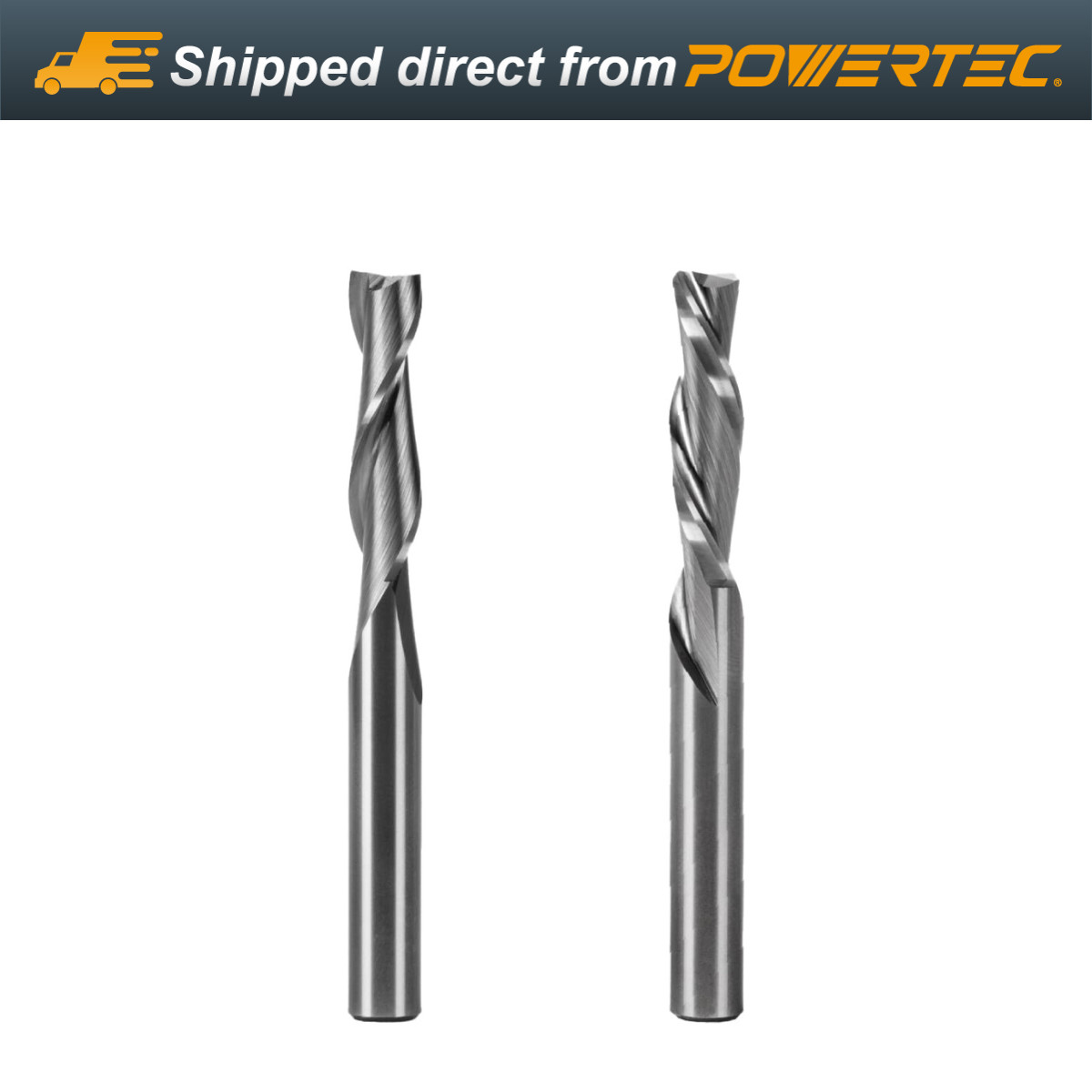 POWERTEC Solid Carbide Spiral Router Bit 1/4" Shank, Up and Down Cut, 2PK 73030