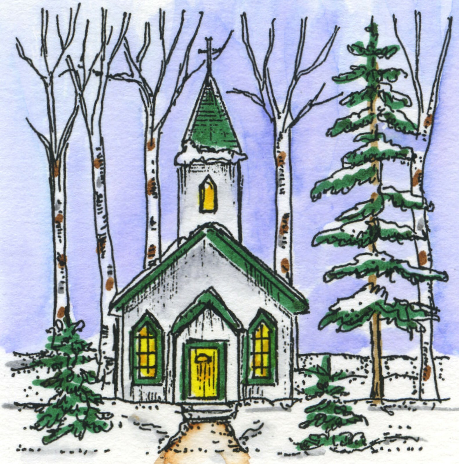 Winter Church Scene Small Wood Mounted Rubber Stamp NORTHWOODS CC10870 New