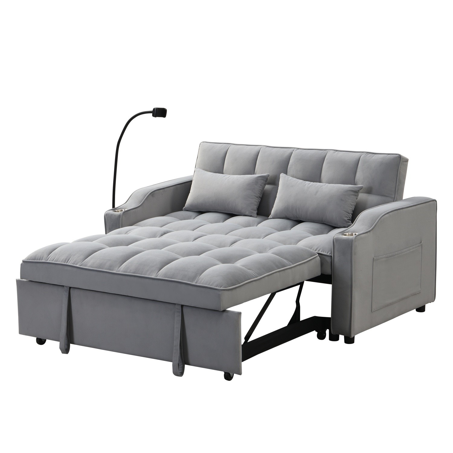 Modern Convertible Sleeper Sofa Bed Loveseat Sofa with Pull-Out Bed & USB Ports