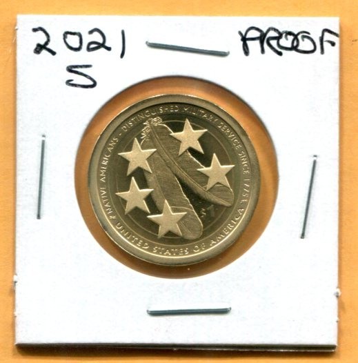 Gem 2021-S Proof Native American Dollar - Distinguished Military Service Reverse