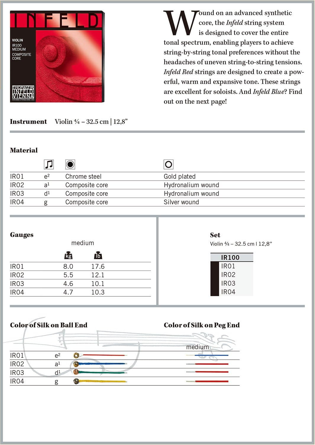 IR100 Infeld Red Violin Strings Set 4/4 Size