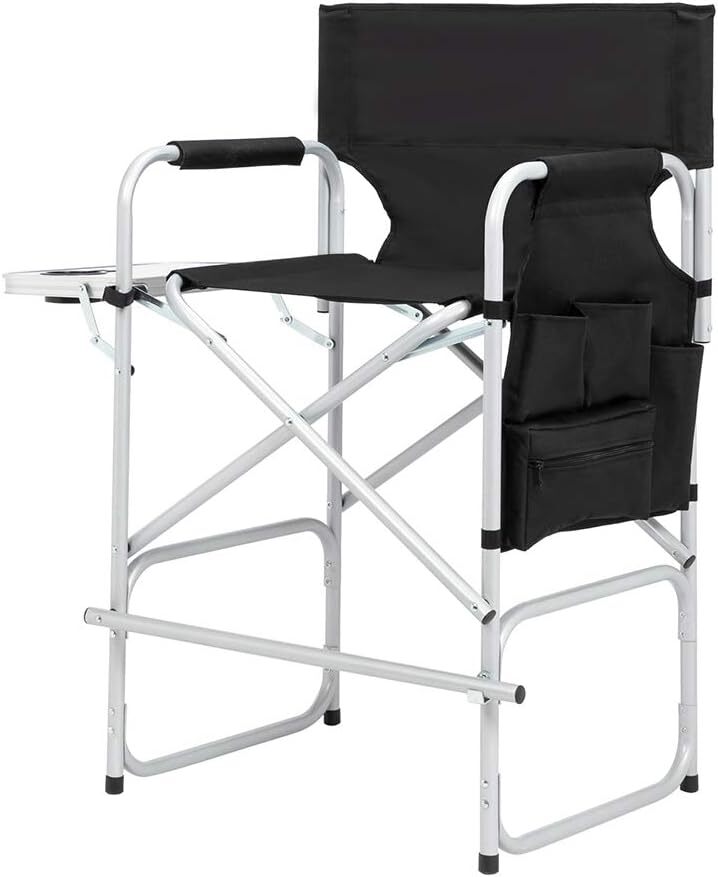 26"Tall Directors Chair Bar Height Seat Folding w/Side Table Storage Bag, 300Lbs
