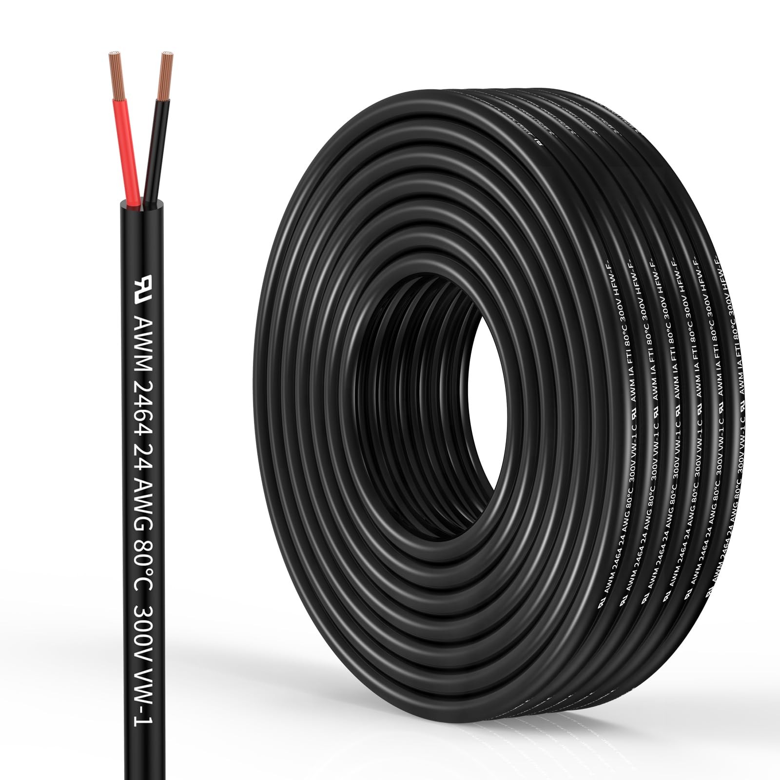 24 Gauge 2 Conductor Electrical Wire 24AWG 32.8FT, 24AWG-2C