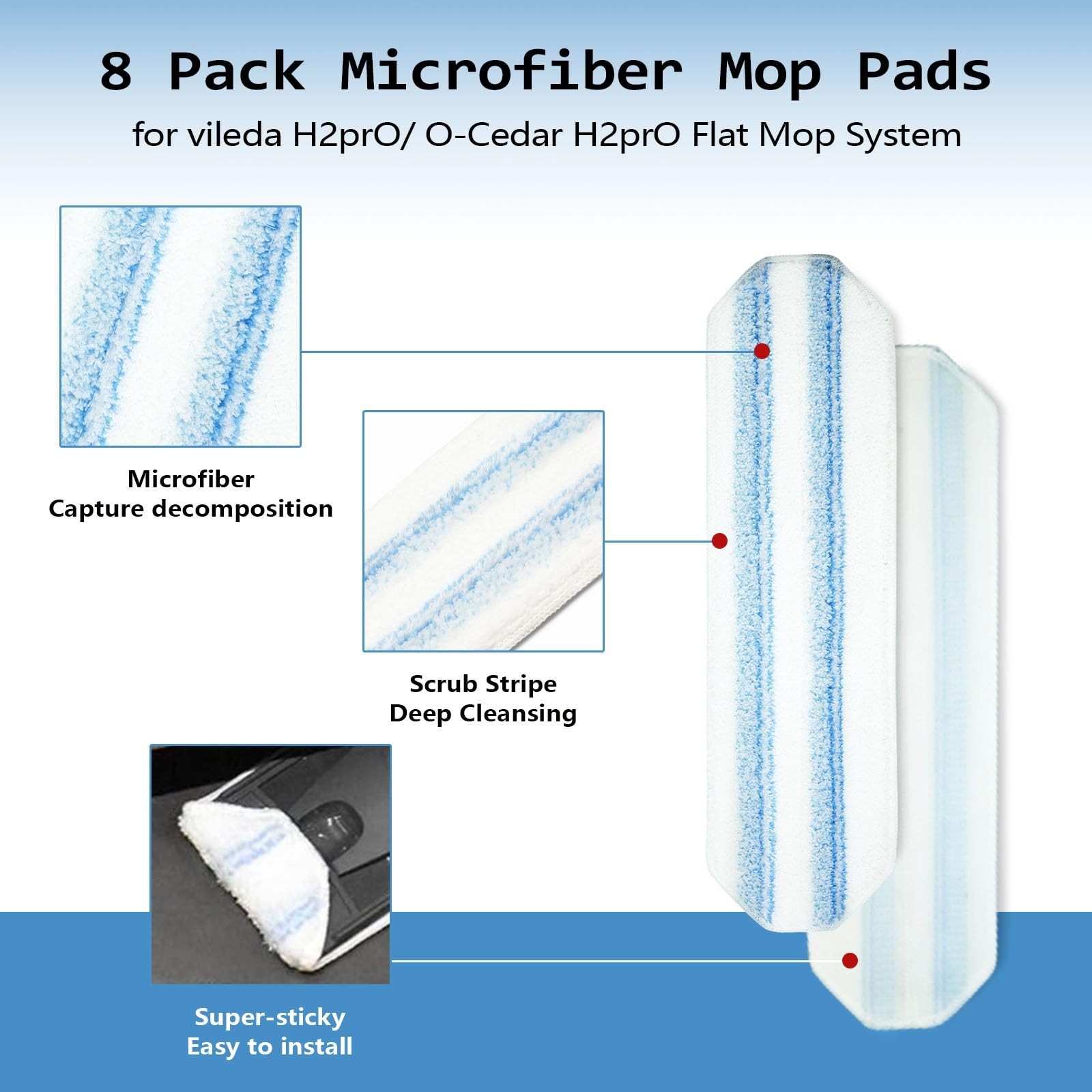 8 Pack Replacement Pads for O Cedar H2prO Flat Mop System, Flat Pads for Oced...