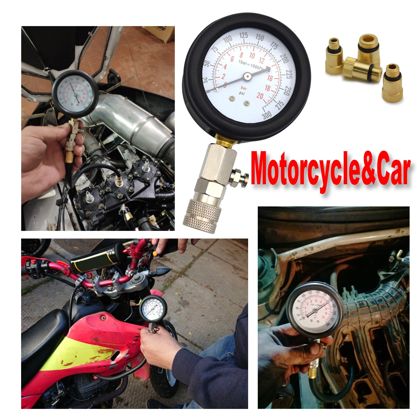 Gas Engine Cylinder Compression Tester Gauge Diagnostic Testing Tool Motorcycle