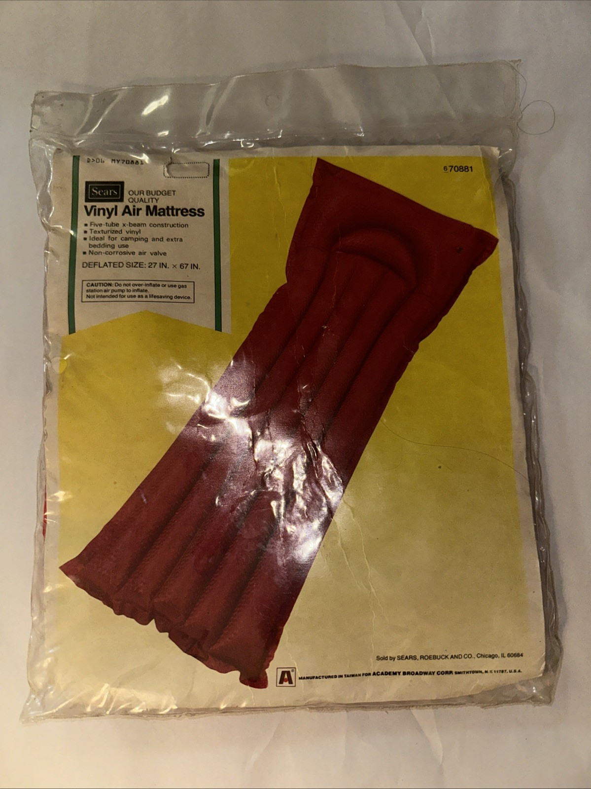 Vintage Sears Inflatable Camping Air Mattress Vinyl 27”x67” Red