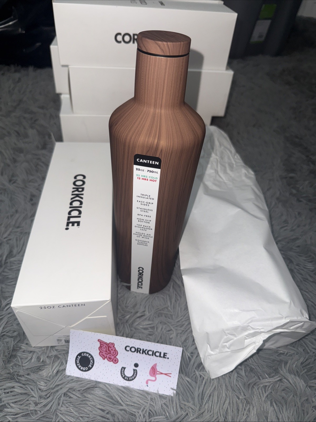 New! CORKCICLE Canteen Walnut Wood Stainless Steel Insulated Tumbler 25 oz. NIB!