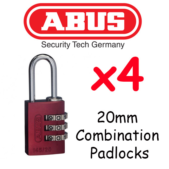 Combination Padlocks - Resettable ABUS 20mm  x4  BULK LOT High quality -RED