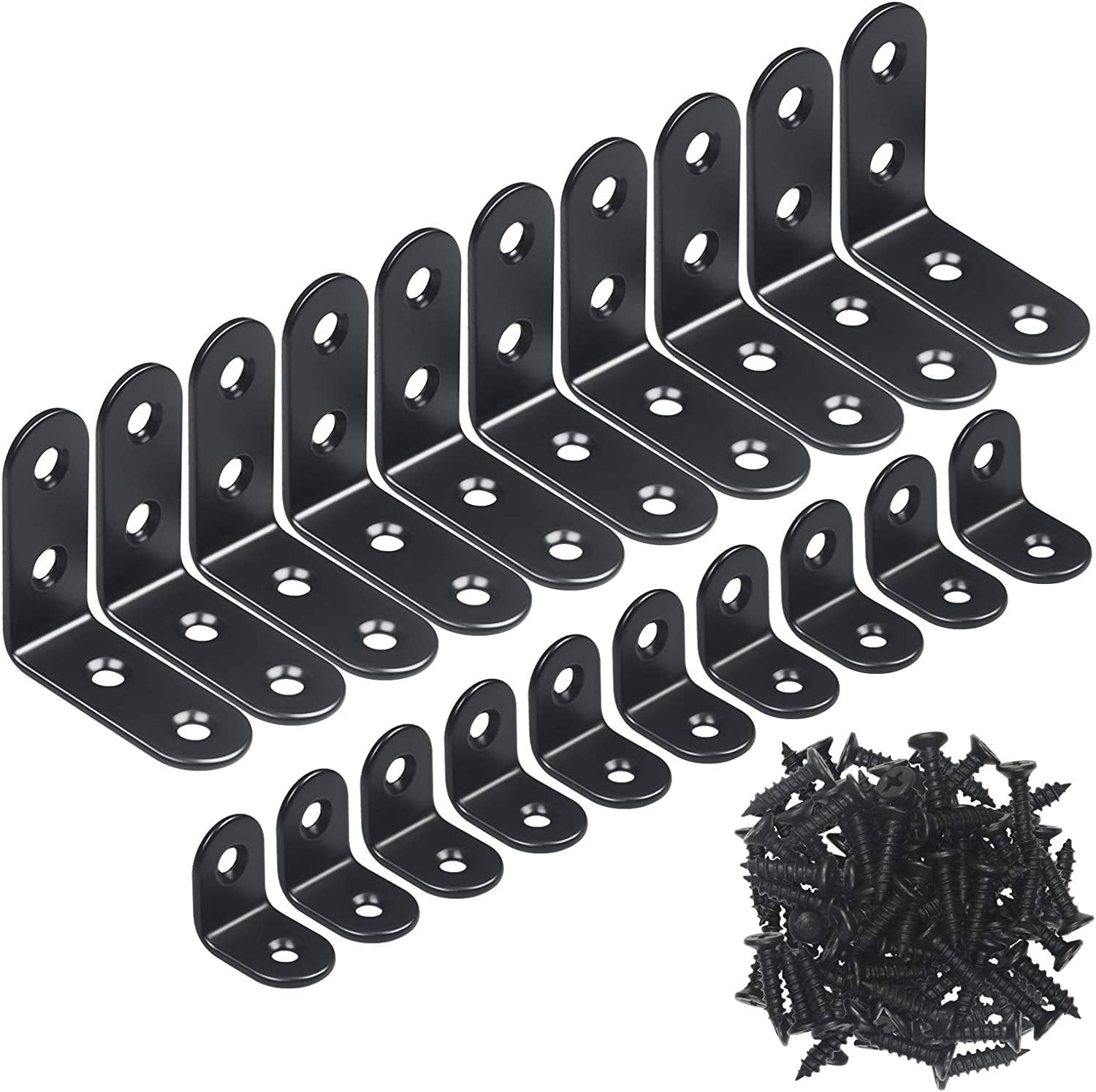20 piezas de soporte de esquina en forma de L, ángulo recto pequeño negro