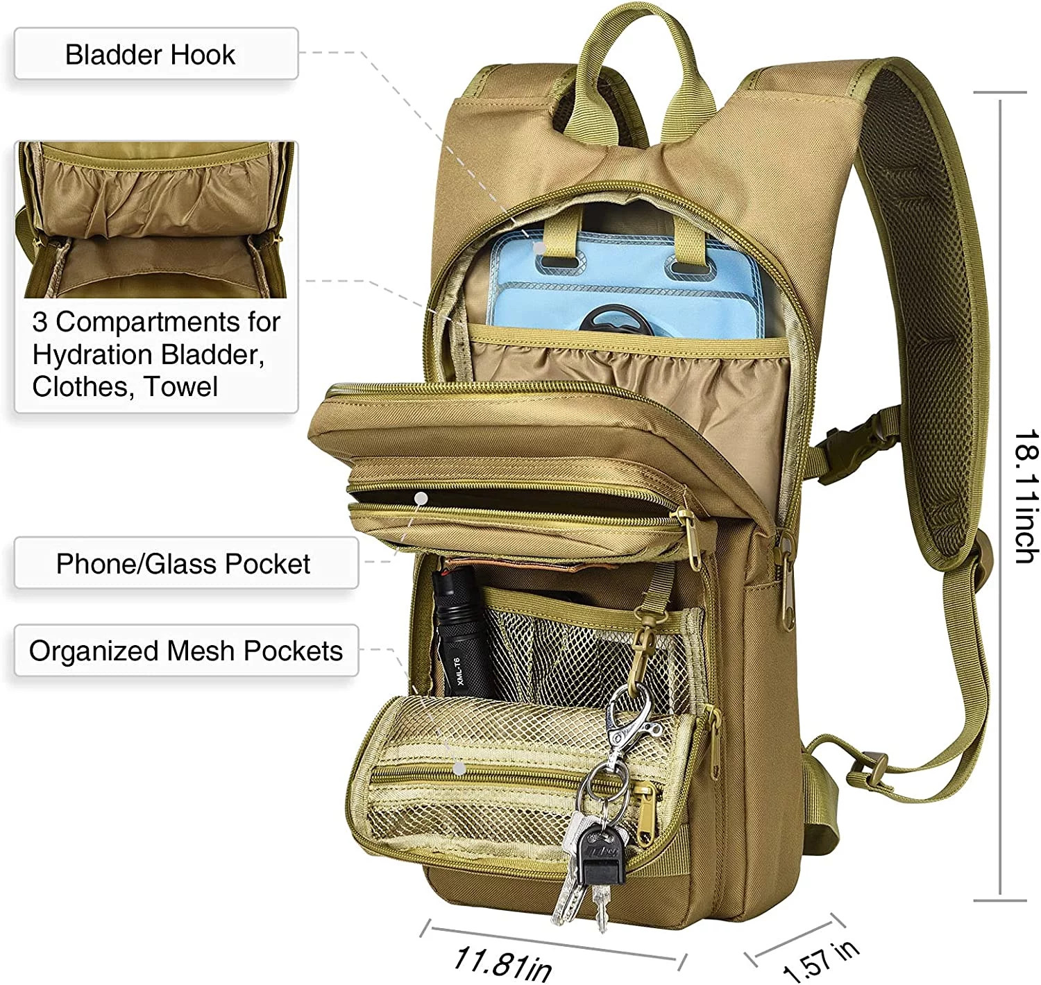 17L Hydration Backpack with 3L TPU Water Bladder, Water Backpack Hydration Pack