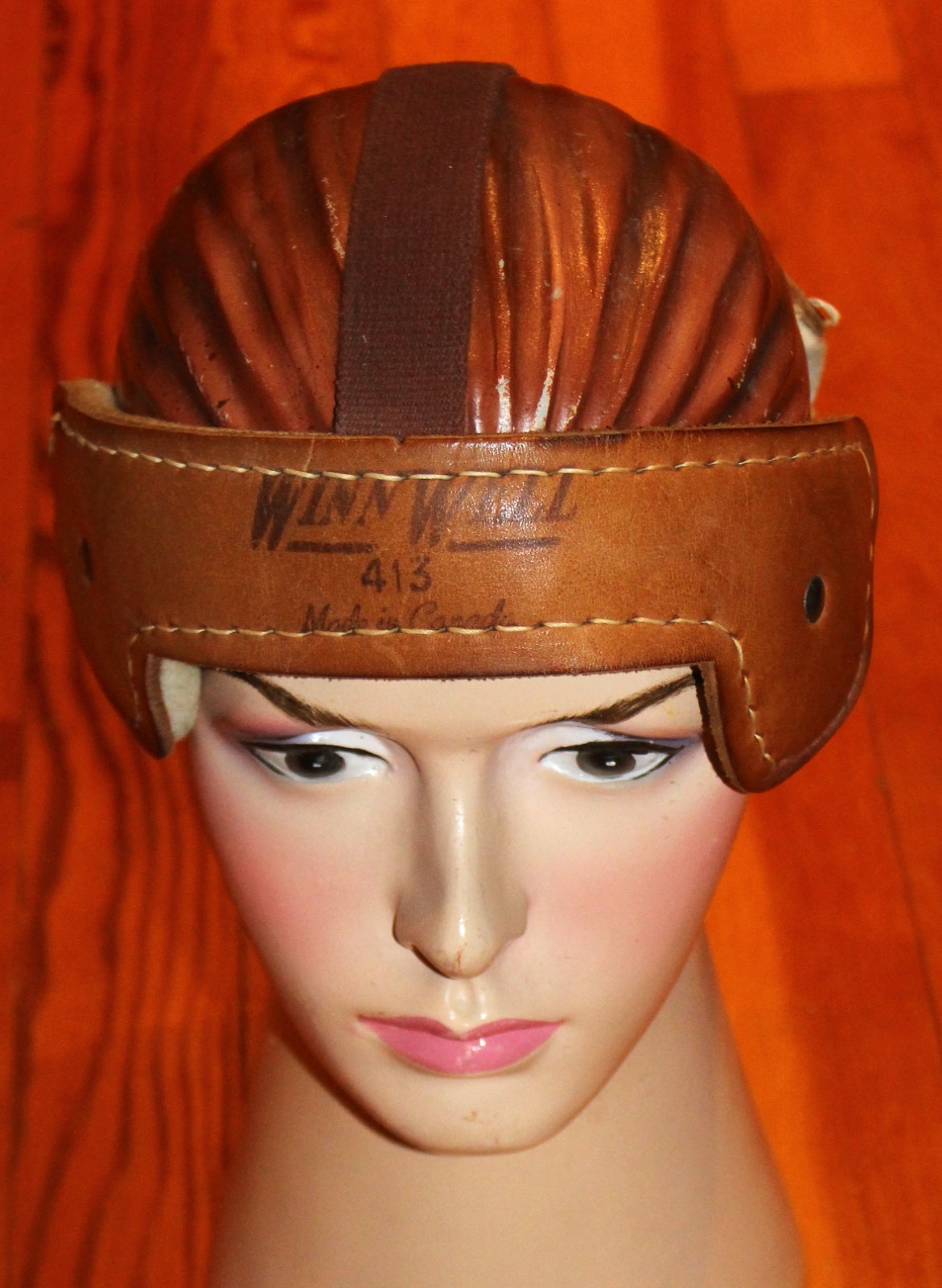 Vintage 1940's WinnWell 413 Leather Hockey Helmet Made in Canada!