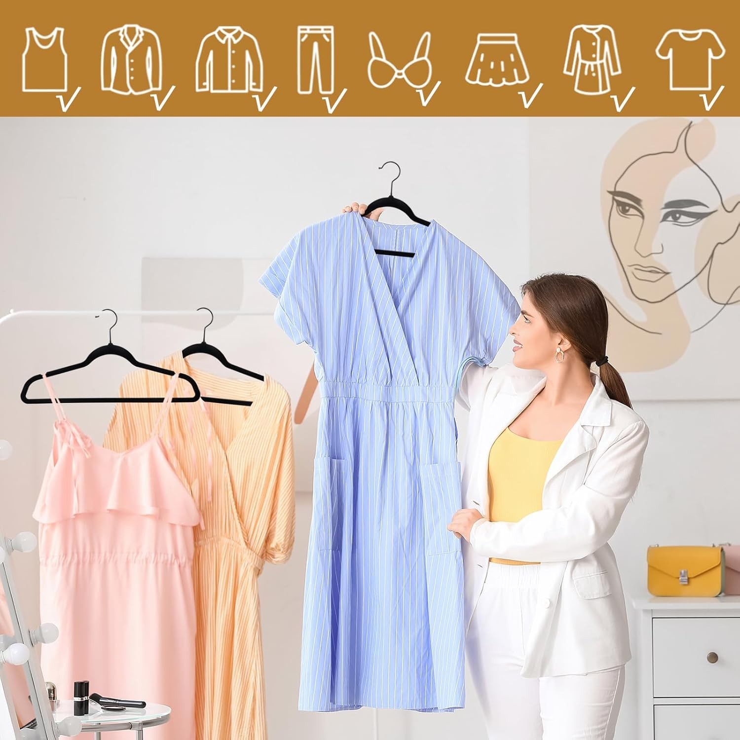 Premium Clothes Hanger Slim Non-Slip Notched for Suits - Black (100 Pack)