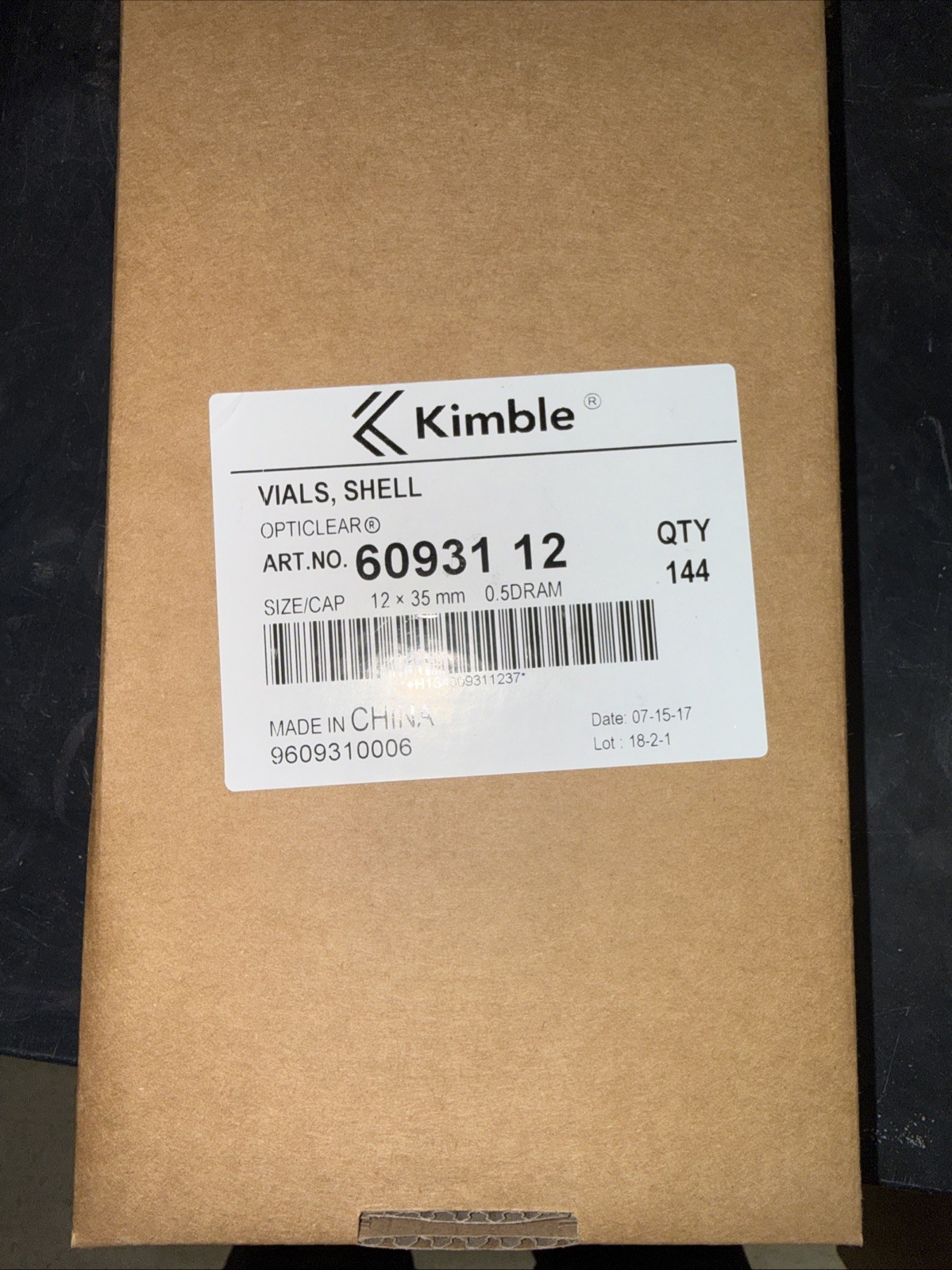 Kimble Vial Shells 12 X 35mm 0.5 DRAM