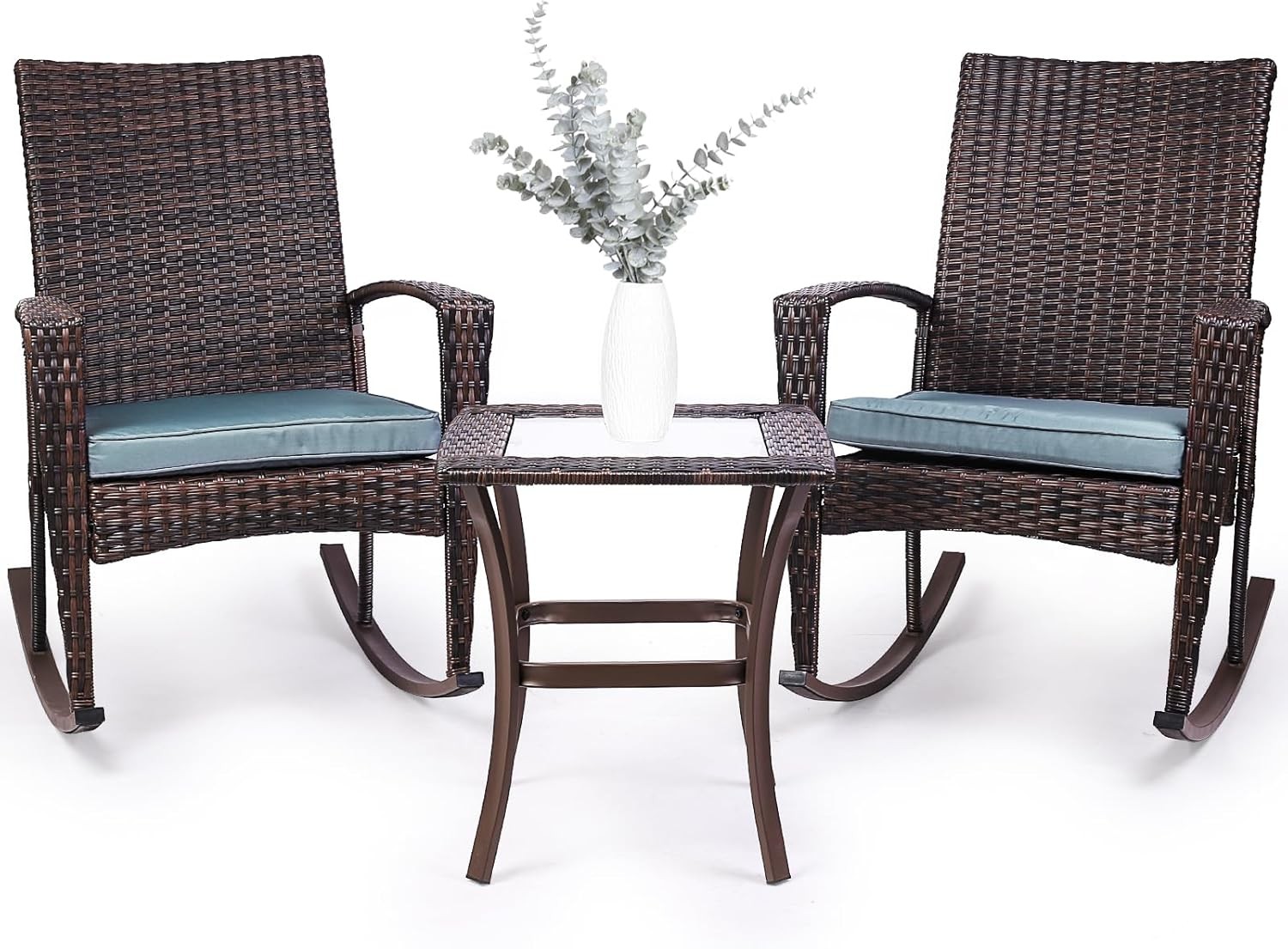 3X Wicker Rocking Chair W/Cushion Outdoor Patio Rattan Furniture Outdoor Brown