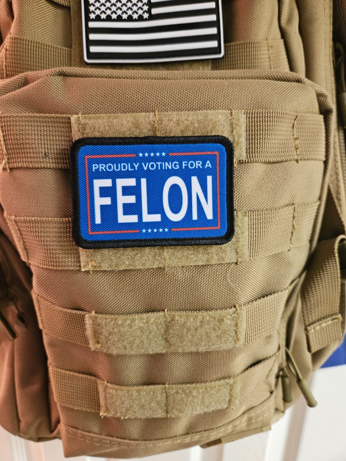 Proudly voting for a felon 2"x3" hook & loop backing patch funny meme