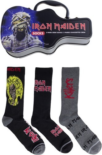 Rock N Roll Iron Maiden Crew Socks 3 Pairs Pack in Guitar Tin Case  fast shipper