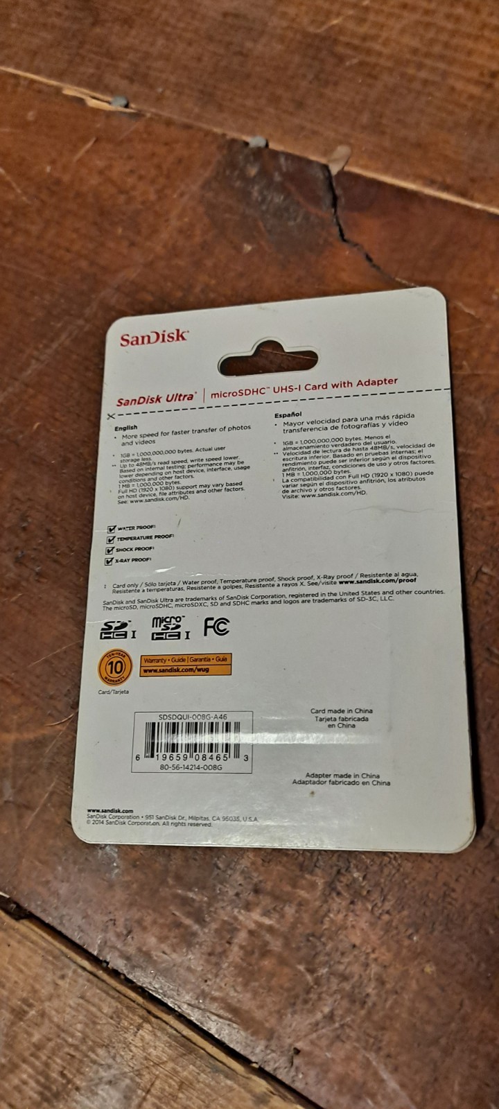 SanDisk Ultra microSDHC UHS-I Card with an adapter.