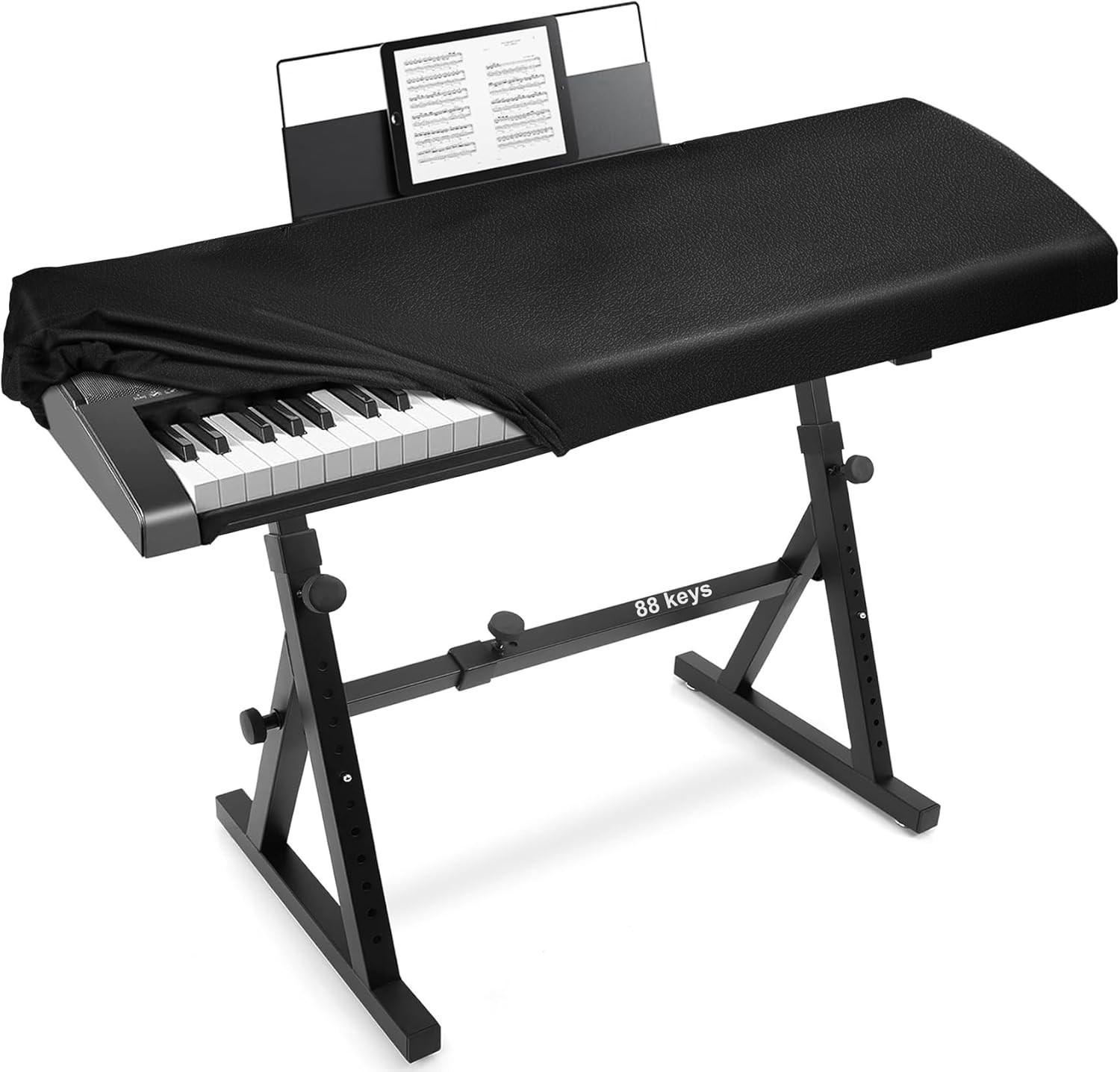 Premium Piano Keyboard Dust Cover with Music Stand 88 Keys Leather Black
