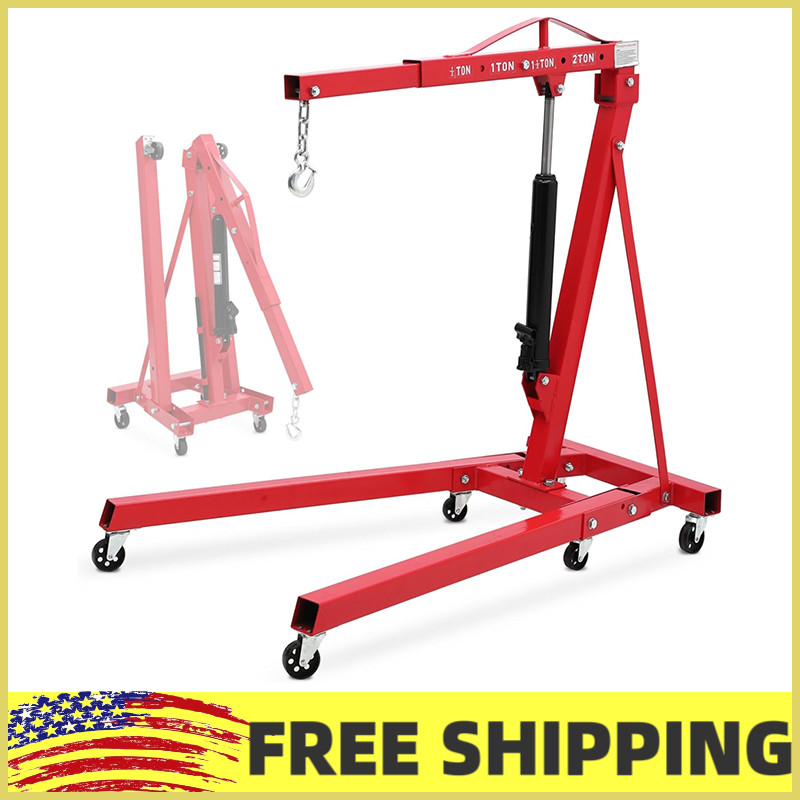 2T/4400LBS Folding Engine Hoist,Mobile Hydraulic Engine Crane w/6 Wheels Factory