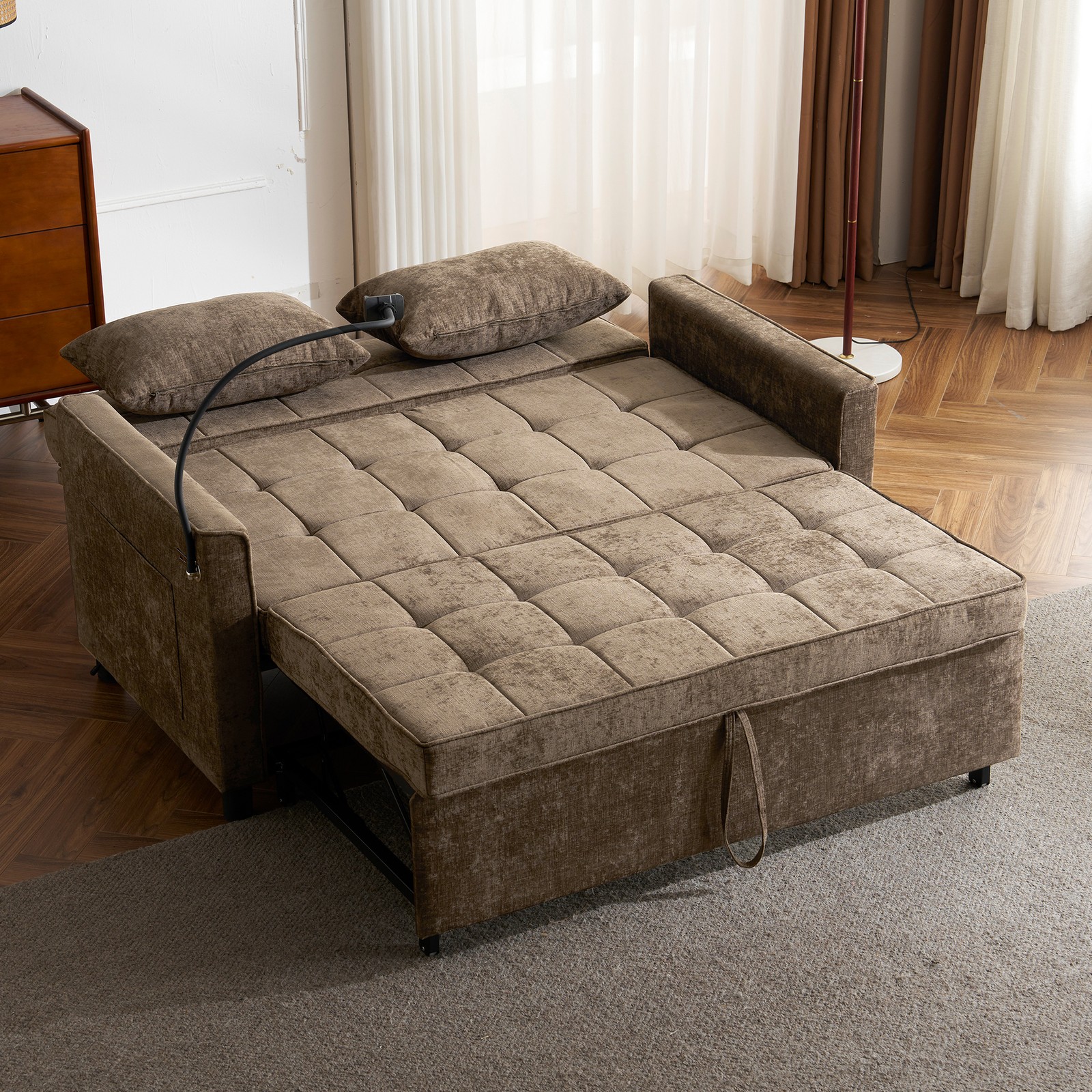 56.9" Loveseat Sofa Pull-out Sofa Bed Sleeper Sofa with a Reversible Backrest