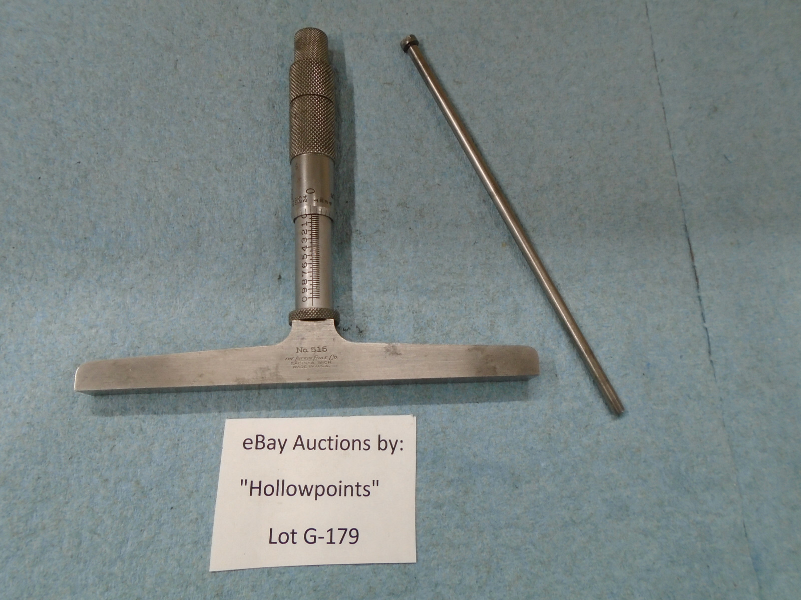 Lufkin vintage 515 Depth Micrometer w/ 2 Rods 0-2.000" Range 5" Base .001"  G179
