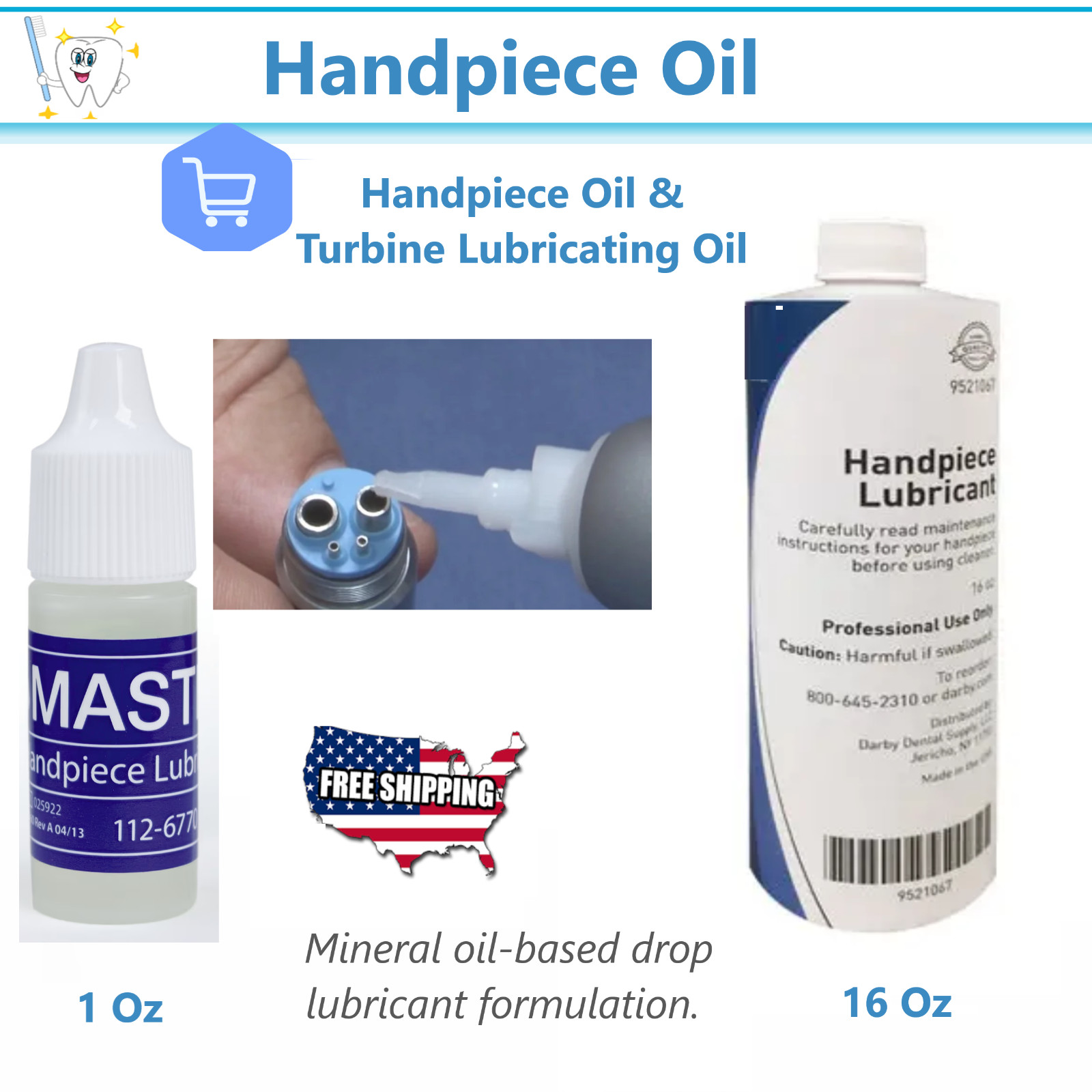 Dental Handpiece Oil, Turbine Lubricating Oil, 1 -  16Oz 100% Synthetic Mineral