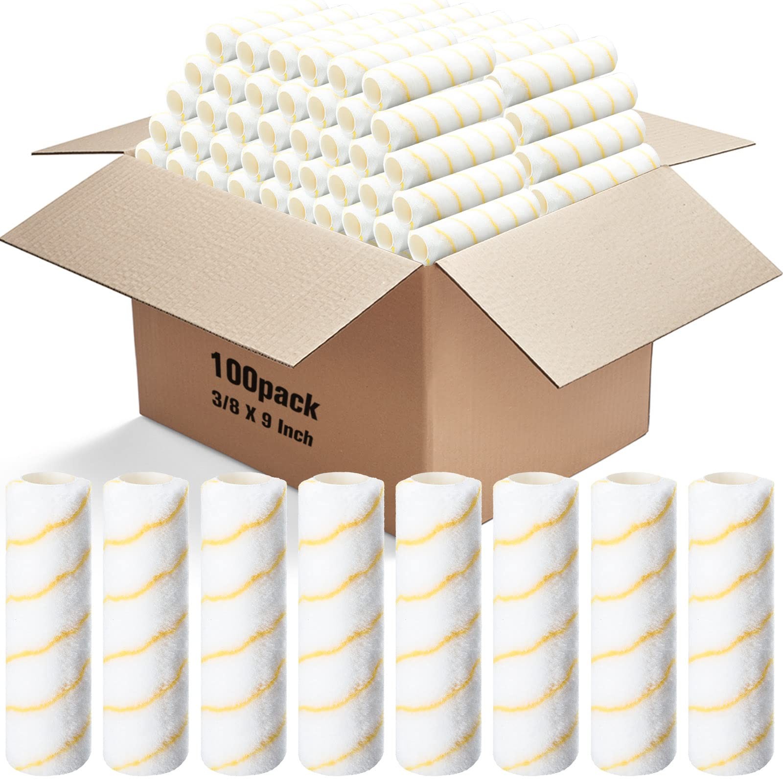 100 Pieces Paint Roller Covers 1/2 x 9 Inch Microfiber yellow and white