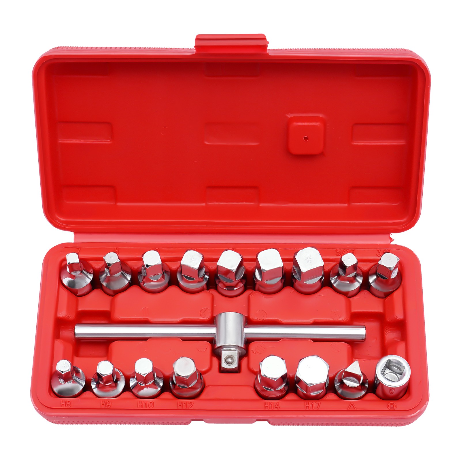 Oil Drain Pipe Plug Hexagon Square Socket Key Removal Tool Set 18Pcs  3/8''Drive