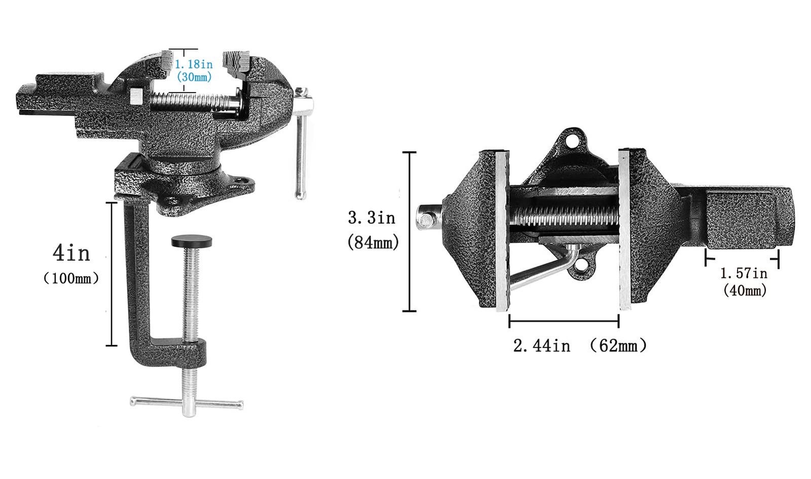Dual-Purpose Bench Table Vise, 360° Rotating, Clamp-On, Quick Adjust