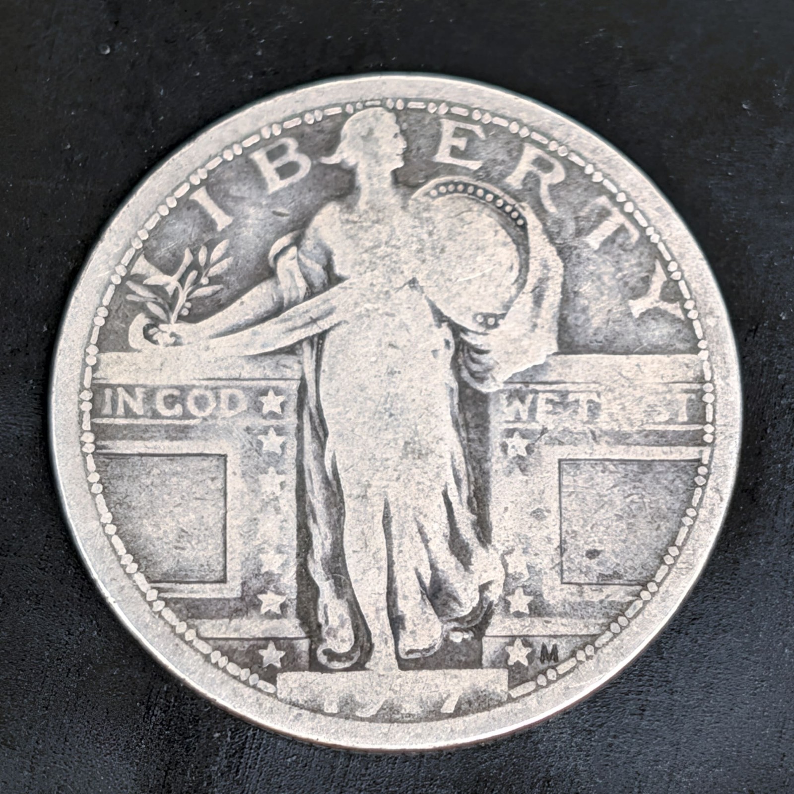 1917-P Type 1 Standing Liberty Quarter 90% Silver 25c Weak Top Of Date â­