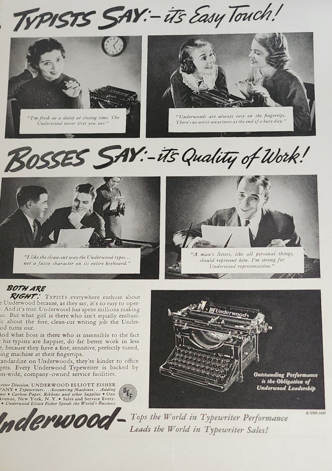 Underwood Typewriter Picture Magazine Ad Vtg Advertisement Wall Art Decor