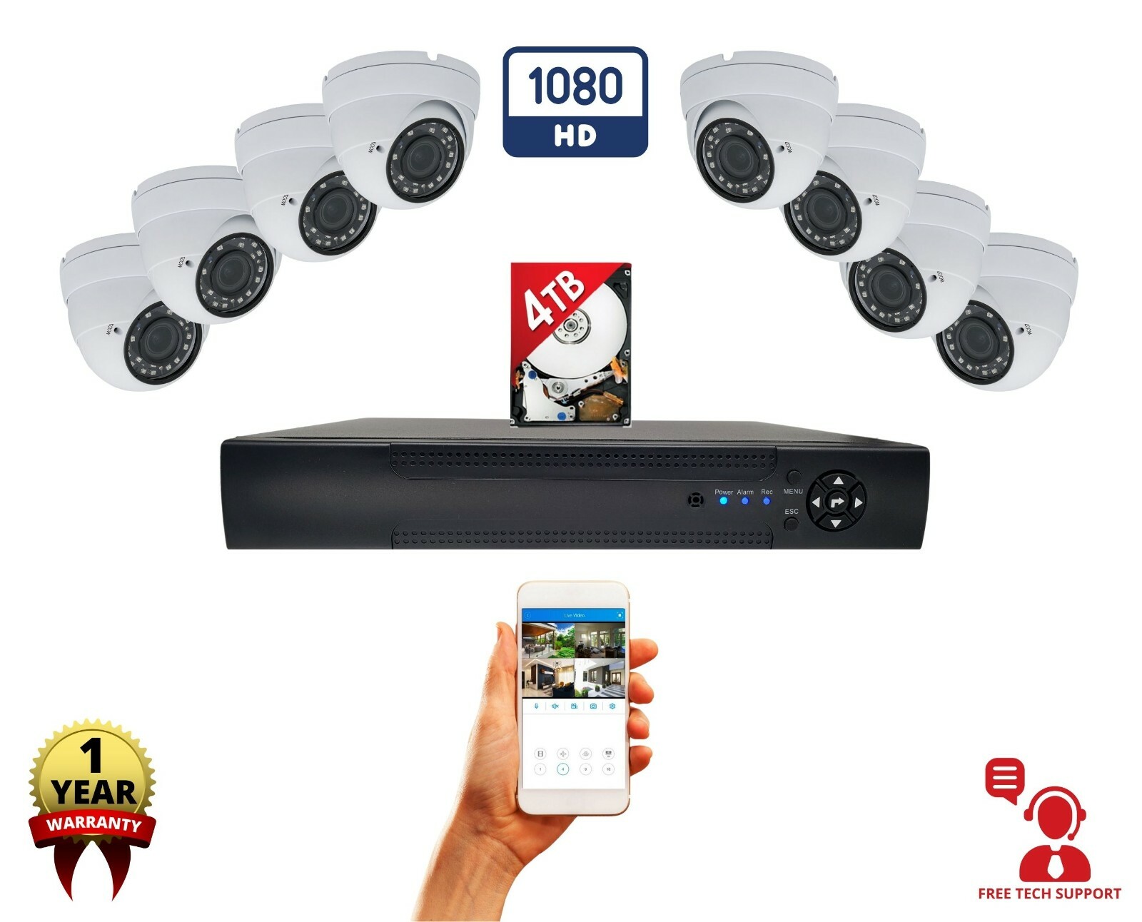 16 Channel HD CCTV Security Camera System 4TB Recording Memory Storage